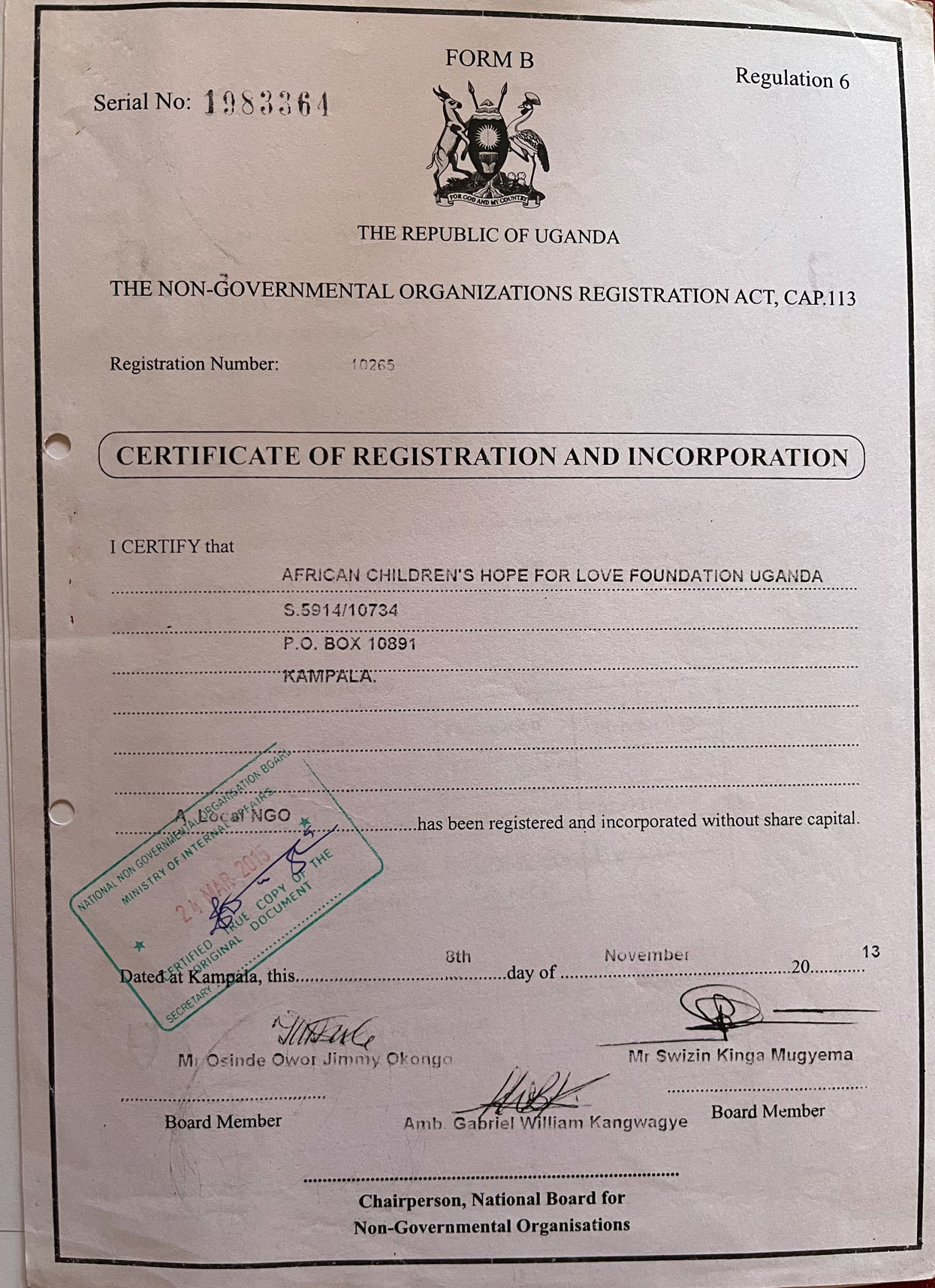 NGO Registration Certificate